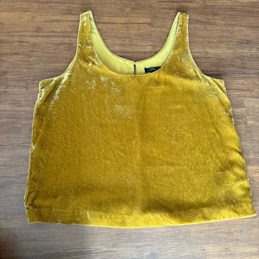 J Crew Velvet Tank Top Womens 8 Golden Yellow Sleeveless Scoop Blouse Fall Holid - Picture 4 of 14